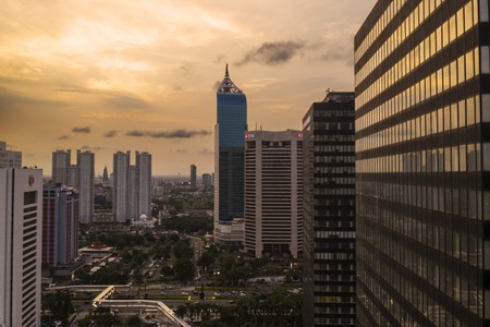 JAKARTA - Indonesia. March 20, 2019: Beautiful Jakarta skyline with skyscrapers at dusk timeのeditorial素材