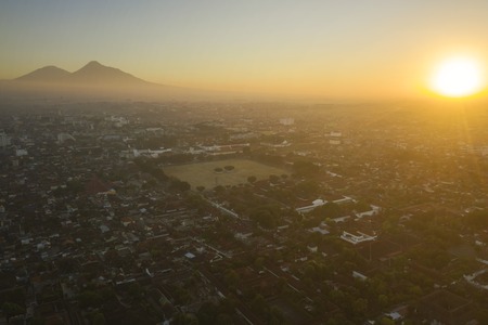 Yogyakarta - Indonesia. July 18, 2019: Beautiful scenery of north square Yogyakarta at sunrise time in Yogyakarta city, Indonesiaのeditorial素材