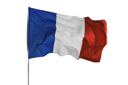 France flag waving in the air on a flagpole, isolated on white