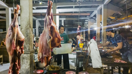 YOGYAKARTA - Indonesia. August 22, 2019: Klatak satay is one of Yogyakarta famous traditional food and cooked with traditional stoveのeditorial素材