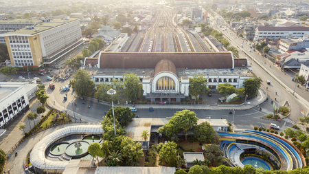 JAKARTA - Indonesia. October 11, 2019: Beautiful aerial view of Jakarta Kota Train Station located in the Jakarta Old Townのeditorial素材