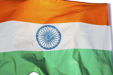 Close up of India national flag waving on a flagpole in the studio