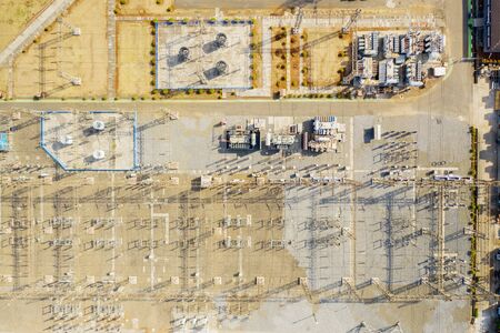 Aerial top down view of Power station. Shot at midday