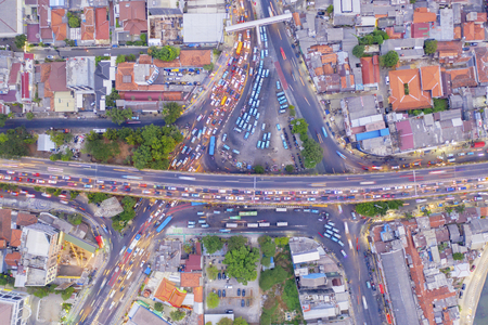 JAKARTA - Indonesia. November 12, 2019: Jakarta after office hour traffic jam in Kampung Melayu bus...