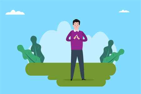 Stop smoking vector concept: Young man breaking cigarette while standing in the park