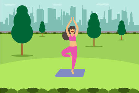 Exercise vector concept: Young female doing yoga pose while doing yoga in the parkのイラスト素材