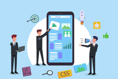 SEO vector concept: Business team working together for increasing website rating