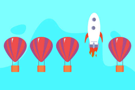 Think different concept: Startup rocket flying higher than air balloonのイラスト素材