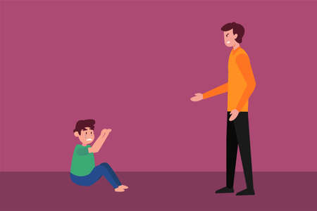 Child abuse vector concept: angry father hitting and scolding his sobbing sonのイラスト素材