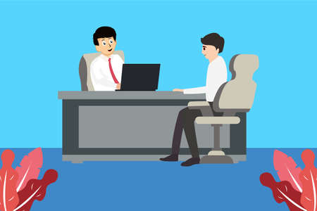 Job interview vector concept: businessman holding a job interview with its candidate happilyのイラスト素材