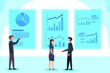 Business profit vector concept: business group holding a meeting over the business charts screenのイラスト素材
