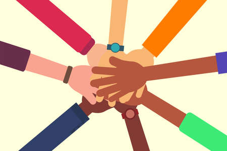 Friendship vector concept: closeup of diverse people's hands holding each otherのイラスト素材