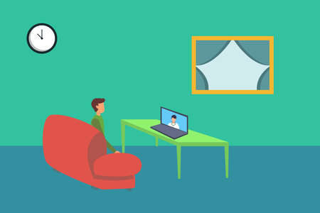 Online checkup vector concept: man doing health checkup by video calling the doctorのイラスト素材