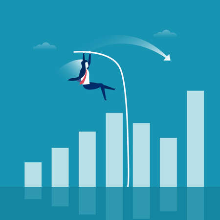 Business challenge vector concept: businessman doing pole vault over the big business chartsのイラスト素材