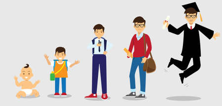 Man life stages from infant to graduation vector concept, over the gray backgroundのイラスト素材