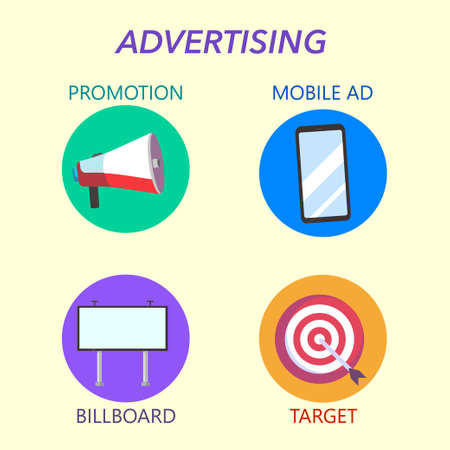 Advertising icon set vector concept, over the cream backgroundのイラスト素材