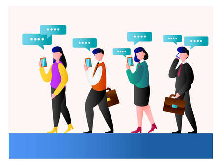 Smartphone vector concept: business group using their own smartphones ignorantlyのイラスト素材