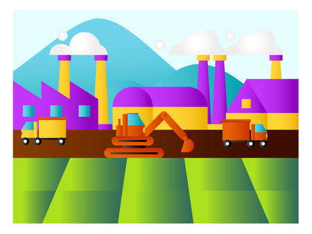 Industry vector concept: frame of factory near the mountainsのイラスト素材