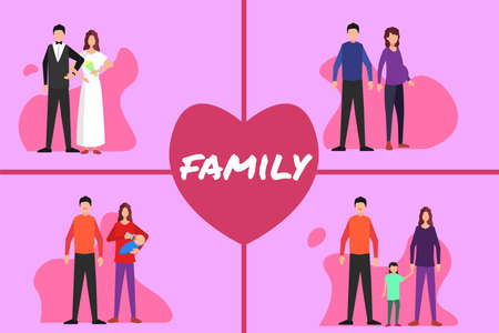 Family moments vector concept set: frames of families from time to timeのイラスト素材