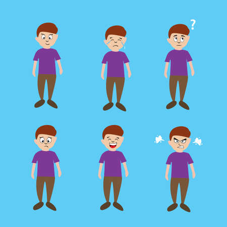 Boy expression icon set vector concept, over the aquamarine backgroundのイラスト素材