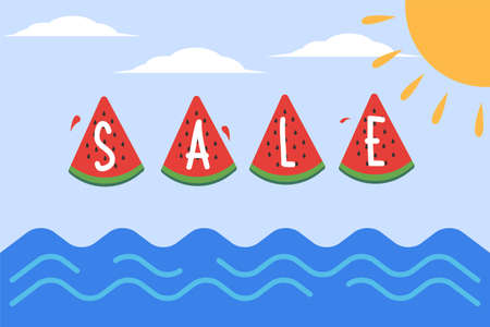 Summer sale vector concept with slices of watermelon on the ocean water written "Sale"のイラスト素材
