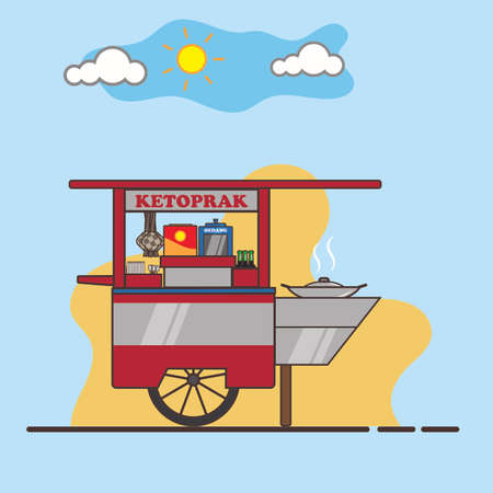 Ketoprak cart vector concept, over the aquamarine skies backgroundのイラスト素材