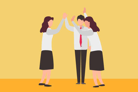 Business friendship vector concept: group of figures wearing white suits while clapping hands togetherのイラスト素材