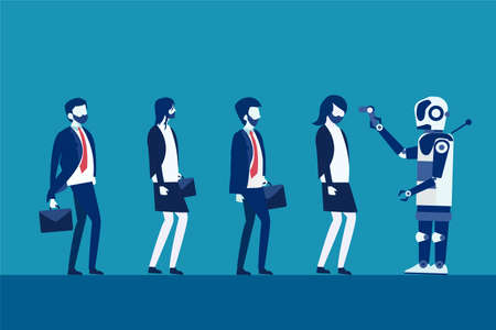 Business new normal vector concept:Body temperatures are being scanned by a robotのイラスト素材