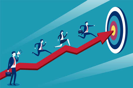 Business competition vector concept: Business people racing to the achieve the target motivated by their bossのイラスト素材