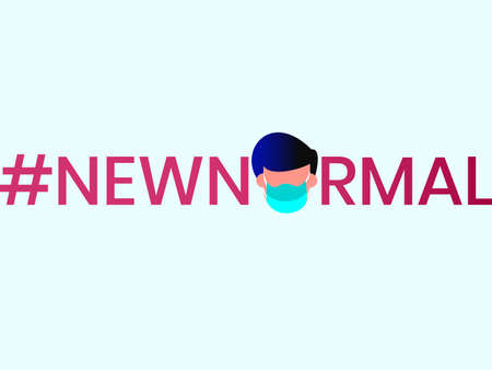 New Normal vector concept: The word new normal with man's head wearing face mask replacing letter Oのイラスト素材