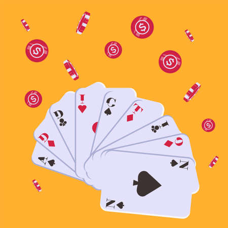 Gambling addiction vector concept with row of cards with letters combination written Addiction in...