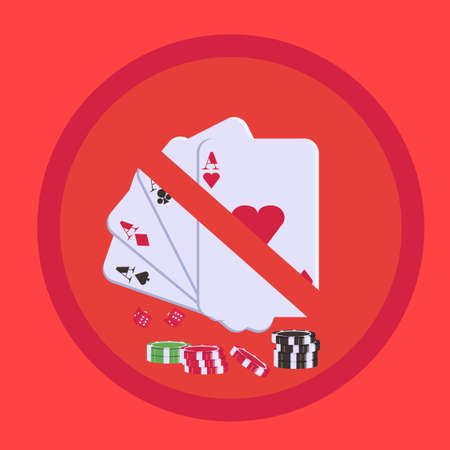 Gambling vector prohibition concept of gambling ace cards & pile of chips in red backgroundのイラスト素材