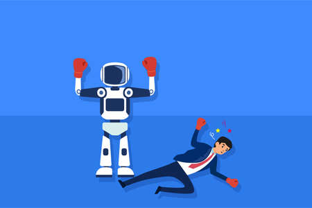 Artificial Intelligence robot vector concept: Robot beat businessman and winning the boxing competitionのイラスト素材
