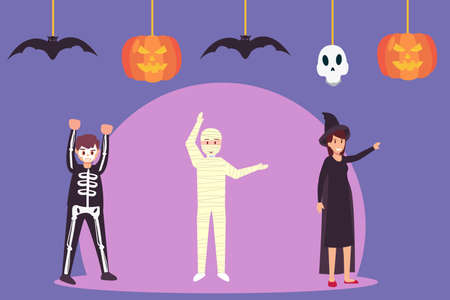 Halloween vector concept: Teenagers dancing together with halloween costumes in partyのイラスト素材