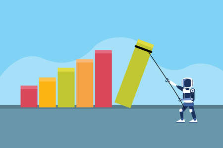 Artificial intelligence vector concept: Robot pulling down financial graph to reduce costのイラスト素材