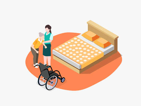nurse helping senior patient isometric 3d vector concept for banner, website, illustration, landing page, flyer, etc.のイラスト素材