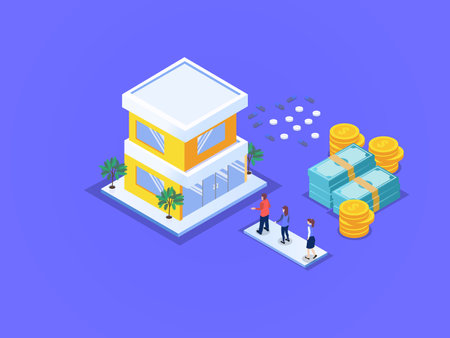 Patient in front of clinic isometric 3d vector concept for banner, website, illustration, landing page, flyer, etc.のイラスト素材