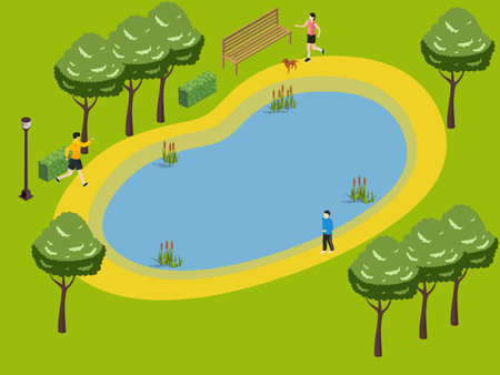 People doing activity at park isometric 3d vector concept for banner, website, illustration, landing page, flyer, etc.のイラスト素材