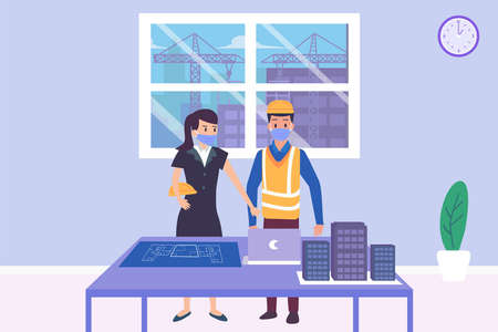 Leisure time vector concept: Young parents and children swimming together in the pool while enjoying quality timeのイラスト素材