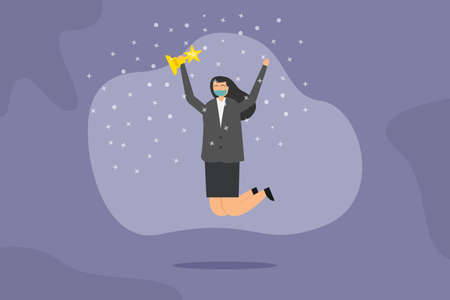 Success businesswoman with trophy 2D flat vector concept for banner, website, illustration, landing page, flyer, etcのイラスト素材
