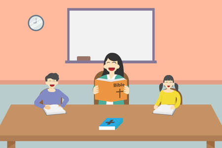 Sunday school activity 2D flat vector concept for banner, website, illustration, landing page, flyer, etcのイラスト素材