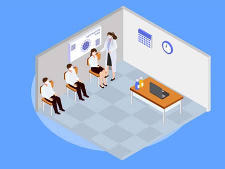People waiting for vaccination 3D isometric vector concept for banner, website, illustration, landing page, flyer, etcのイラスト素材