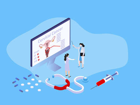 Cervical cancer concept 3D isometric vector concept for banner, website, illustration, landing page, flyer, etcのイラスト素材