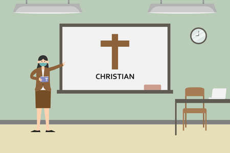Bible study teacher in a classroom 2D flat vector concept for banner, website, illustration, landing page, flyer, etcのイラスト素材