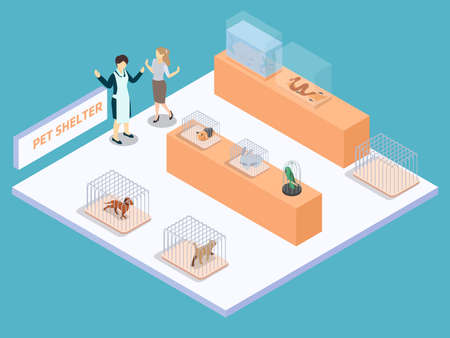 Pet shelter isometric 3d vector concept for banner, website, illustration, landing page, flyer, etc.のイラスト素材