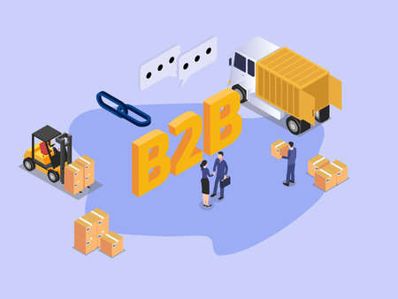 B2B logistic 3D isometric vector concept for banner, website, illustration, landing page, flyer, etcのイラスト素材