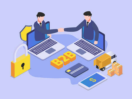 B2B Deal 3D isometric vector concept for banner, website, illustration, landing page, flyer, etcのイラスト素材