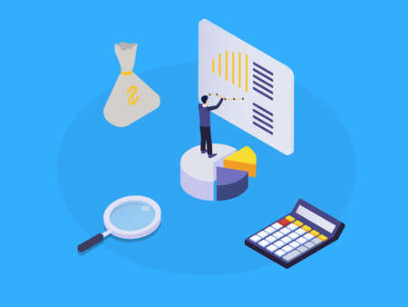 Businessman with business chart 3D isometric vector concept for banner, website, illustration, landing page, flyer, etcのイラスト素材