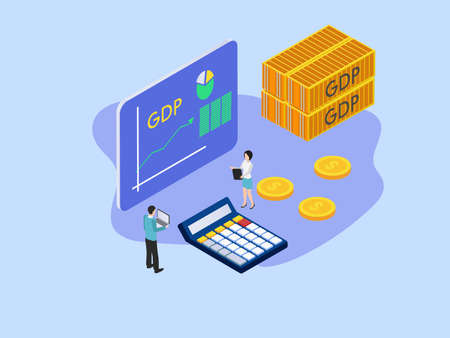 GDP statistic 3D isometric vector concept for banner, website, illustration, landing page, flyer, etcのイラスト素材