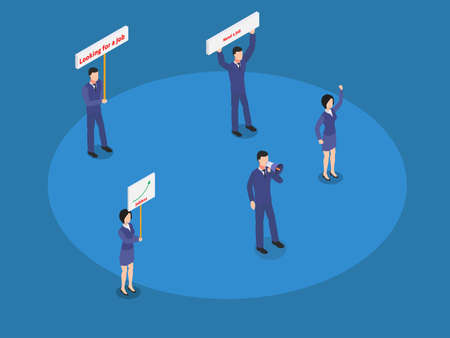 Unemployment rally 3D isometric vector concept for banner, website, illustration, landing page, flyer, etcのイラスト素材